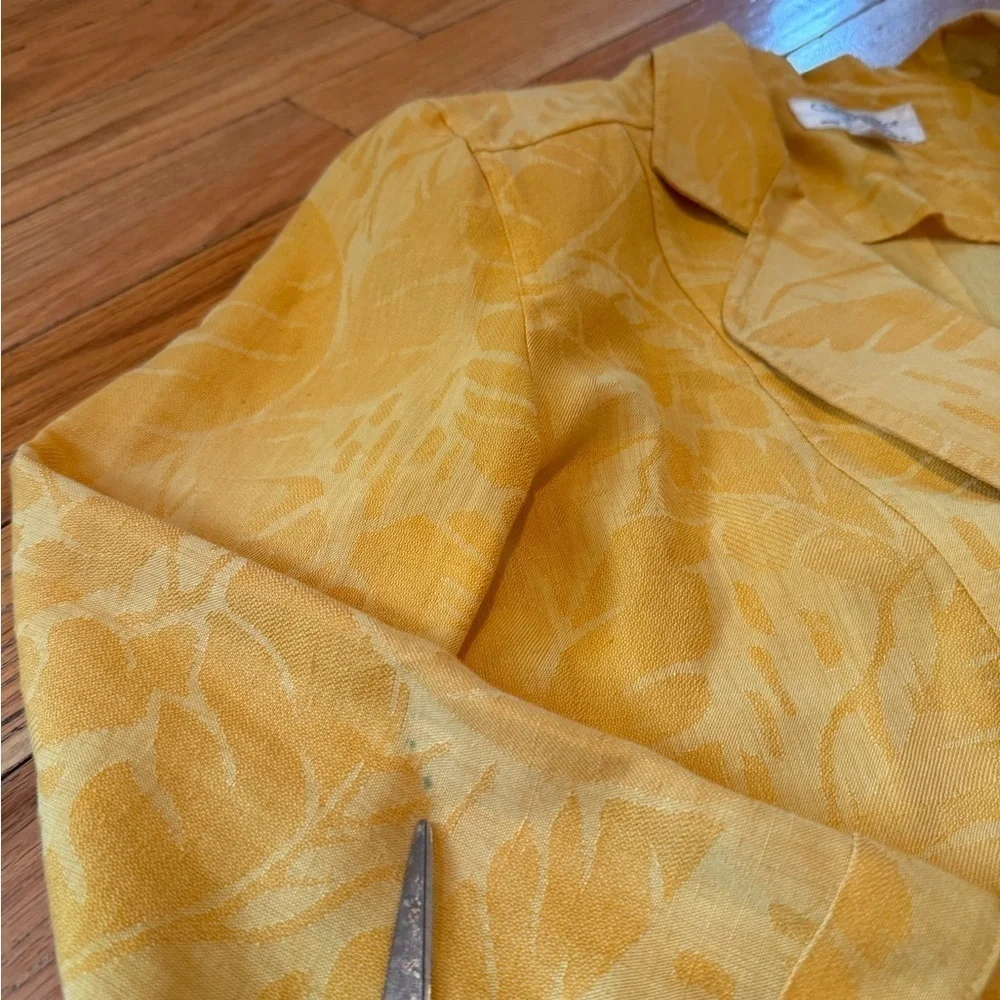 VTG Christian Dior 1 Button Cotton/Linen Yellow Palm Women’s Blazer Size 6 READ
